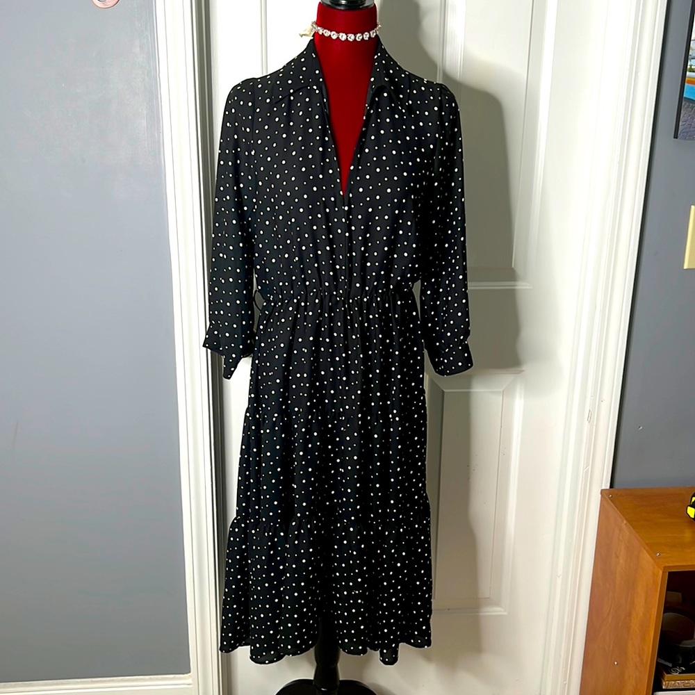 Zara Woman Medium polka dot long sleeve tiered dress